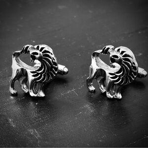 Silver Toned Standing Proud Lion Cufflinks
